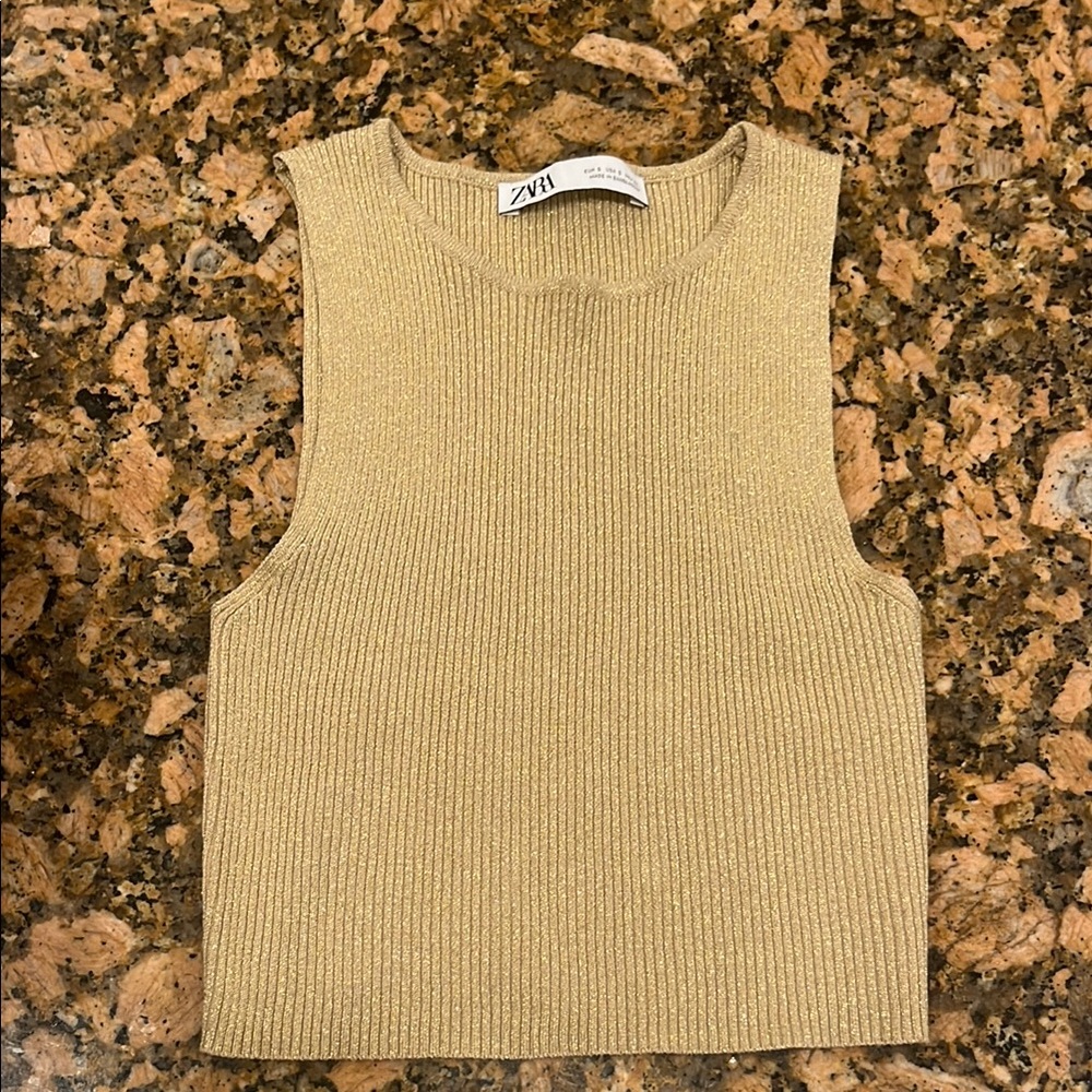 Zara Cream Ribbed Sleeveless Crop Top